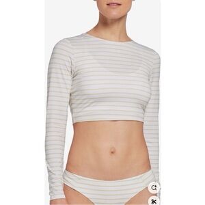 Patagonia Women White Stripe Swell Seeker Cropped Rash Guard XS Swim Surf Beach